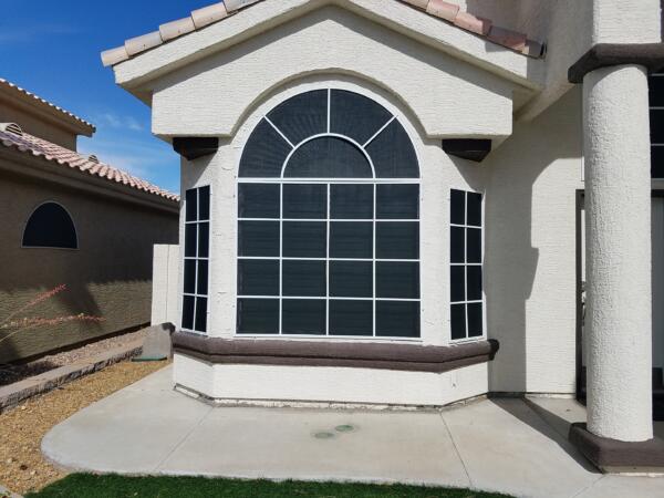 Arched Bay window with multi-framed sun screens on each of three sides in Las Vegas, NV.